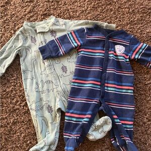 Carter's Blue Striped and Green Dinosaur Footies